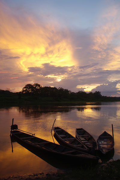 boats moored on the Amazon river